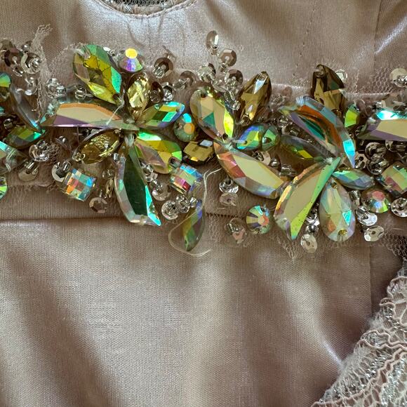 Mermaid Beaded Lace Prom Evening Gown 2 Illusion Bodice Tulle Formal Pageant - Picture 13 of 16